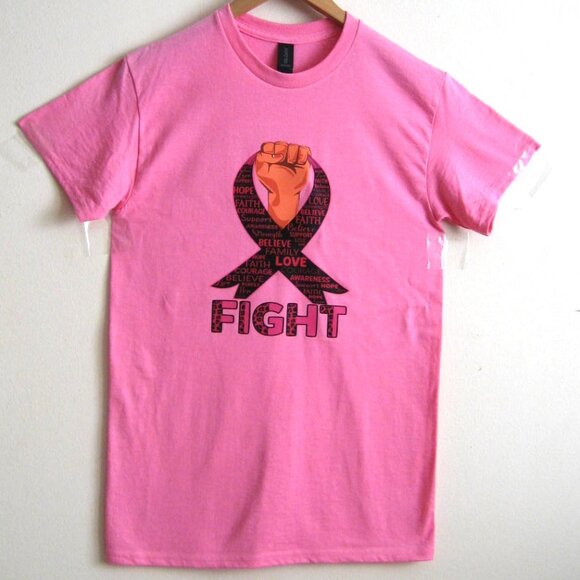 Breast Cancer Awareness Fist Logo 'Fight' T Shirt, Pink, Size Small, New w/Gift - Picture 1 of 4